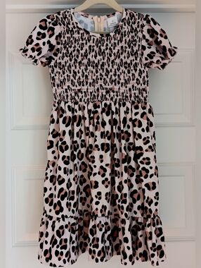 Girls Leopard Print Smocked Dress